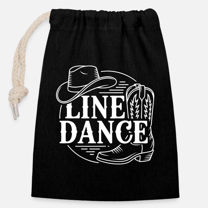 Sketch de bateau western en ligne de danse - Sac cadeau en coton avec cordon (14 x 20 cm) - noir