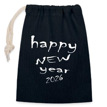 Happy New Year 2026 - Sac cadeau en coton avec cordon (14 x 20 cm) - bleu marine - Devant