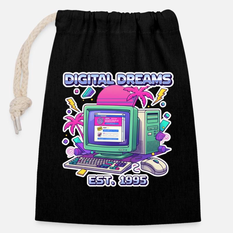 Digital Dreams 1995 – Vintage PC Design - Verschließbarer Geschenkbeutel aus Baumwolle (14x20cm) - Schwarz