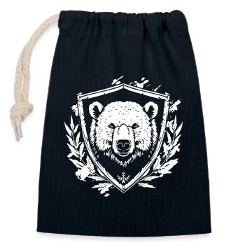 Bear crest shield illustration - Closable cotton gift bag (14x20cm) - navy - Front
