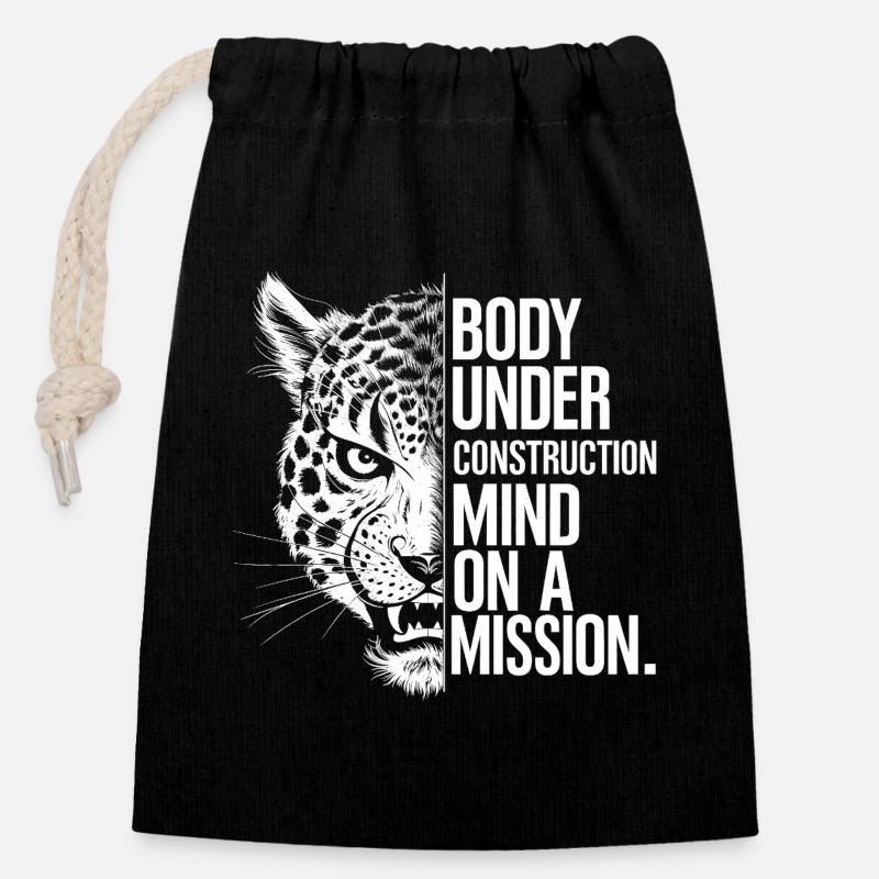 Body Under Construction Gym Quote - Closable cotton gift bag (14x20cm) - black