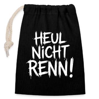 Heul nicht Renn! - Verschließbarer Geschenkbeutel aus Baumwolle (14x20cm) - Schwarz - Vorne