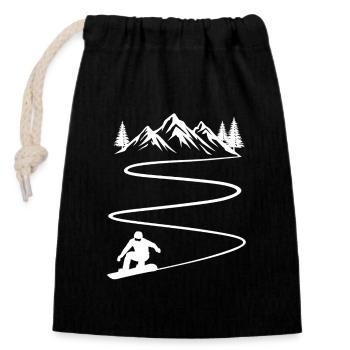 Snowboard und Berg Snowboarden - Verschließbarer Geschenkbeutel aus Baumwolle (14x20cm) - Schwarz - Vorne