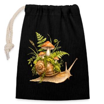 Illustration de la forêt d’escargot avec champignons - Sac cadeau en coton avec cordon (14 x 20 cm) - noir - Devant