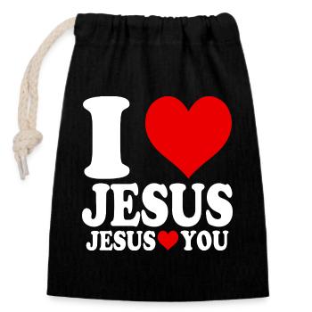 I Love Jesus and Jesus Love You - Closable cotton gift bag (14x20cm) - black - Front