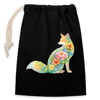 Fleurs en forme d’aquarelle en forme de renards - Sac cadeau en coton avec cordon (14 x 20 cm) - noir - Devant