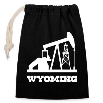 Wyoming Oilfield Pumpjack Design - Closable cotton gift bag (14x20cm) - black - Front