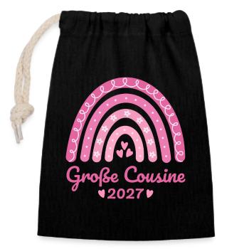Große Cousine 2027 Boho Regenbogen rosa - Verschließbarer Geschenkbeutel aus Baumwolle (14x20cm) - Schwarz - Vorne