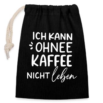 Kaffeeabhängige Lebensfreude - Verschließbarer Geschenkbeutel aus Baumwolle (14x20cm) - Schwarz - Vorne