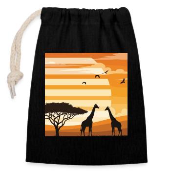 Safari Sunset Giraffe Africa Landscape Shirt - Closable cotton gift bag (14x20cm) - black - Front