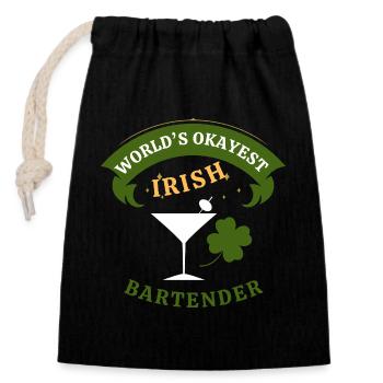 Irischer Barkeeper – der okayste irische Barkeeper - Verschließbarer Geschenkbeutel aus Baumwolle (14x20cm) - Schwarz - Vorne