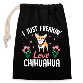 Ich liebe Chihuahua einfach verdammt sehr - Verschließbarer Geschenkbeutel aus Baumwolle (14x20cm) - Schwarz - Vorne