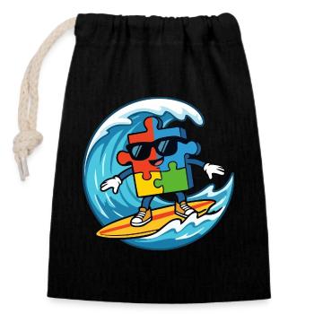 Cool Surfing Puzzle Piece Mascot Summer Beach Art - Closable cotton gift bag (14x20cm) - black - Front