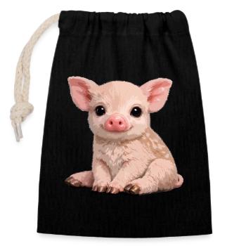 Piglet Cuddle Illustration - Closable cotton gift bag (14x20cm) - black - Front