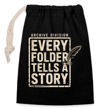 Chaque dossier raconte une histoire - Sac cadeau en coton avec cordon (14 x 20 cm) - noir - Devant