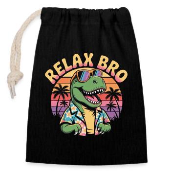 Relax Bro Retro T-Rex Dinosaur - Sac cadeau en coton avec cordon (14 x 20 cm) - noir - Devant