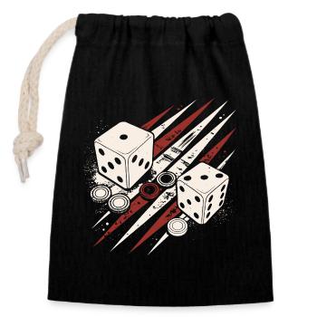 Backgammon | Jeu de société | Don - Sac cadeau en coton avec cordon (14 x 20 cm) - noir - Devant