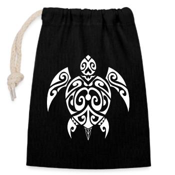 Tortue-2-blanc - Sac cadeau en coton avec cordon (14 x 20 cm) - noir - Devant
