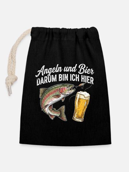 Forelle Angeln Und Bier - Verschließbarer Geschenkbeutel aus Baumwolle (14x20cm) - Schwarz