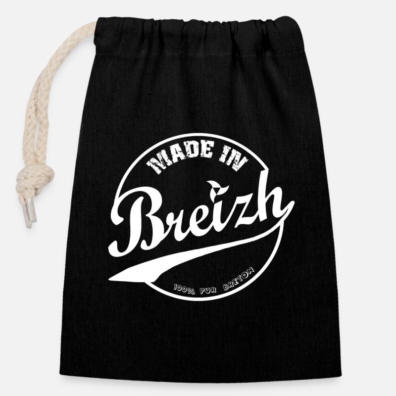 MADE IN BREIZH 100% pur Breton - Sac cadeau en coton avec cordon (14 x 20 cm) - noir