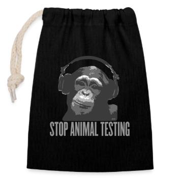 STOP ANIMAL TESTING by wam - Closable cotton gift bag (14x20cm) - black - Front