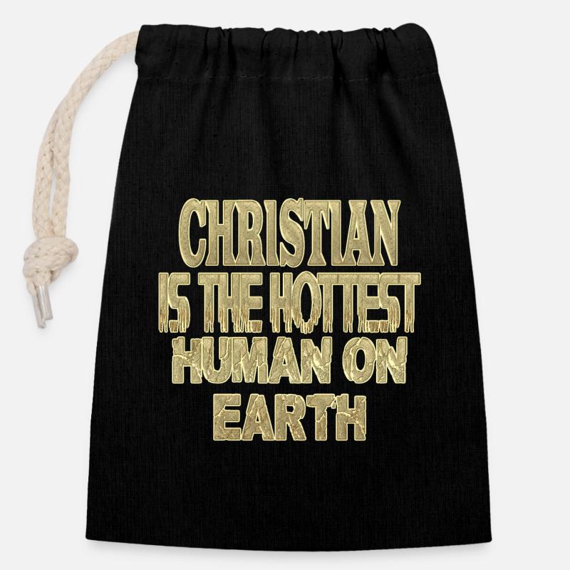 Christian - Closable cotton gift bag (14x20cm) - black