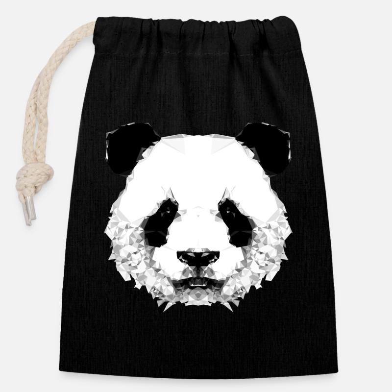 Geometrischer Panda - Sac cadeau en coton avec cordon (14 x 20 cm) - noir