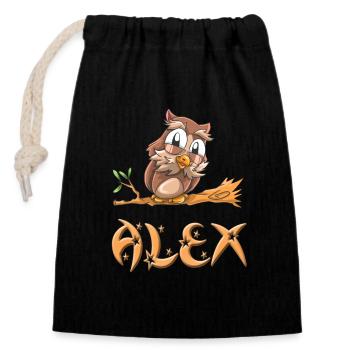 Eule Alex - Verschließbarer Geschenkbeutel aus Baumwolle (14x20cm) - Schwarz - Vorne