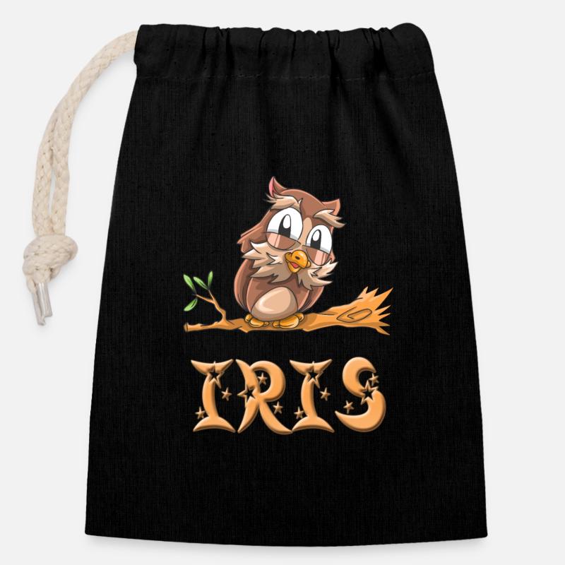 Owl Iris - Closable cotton gift bag (14x20cm) - black