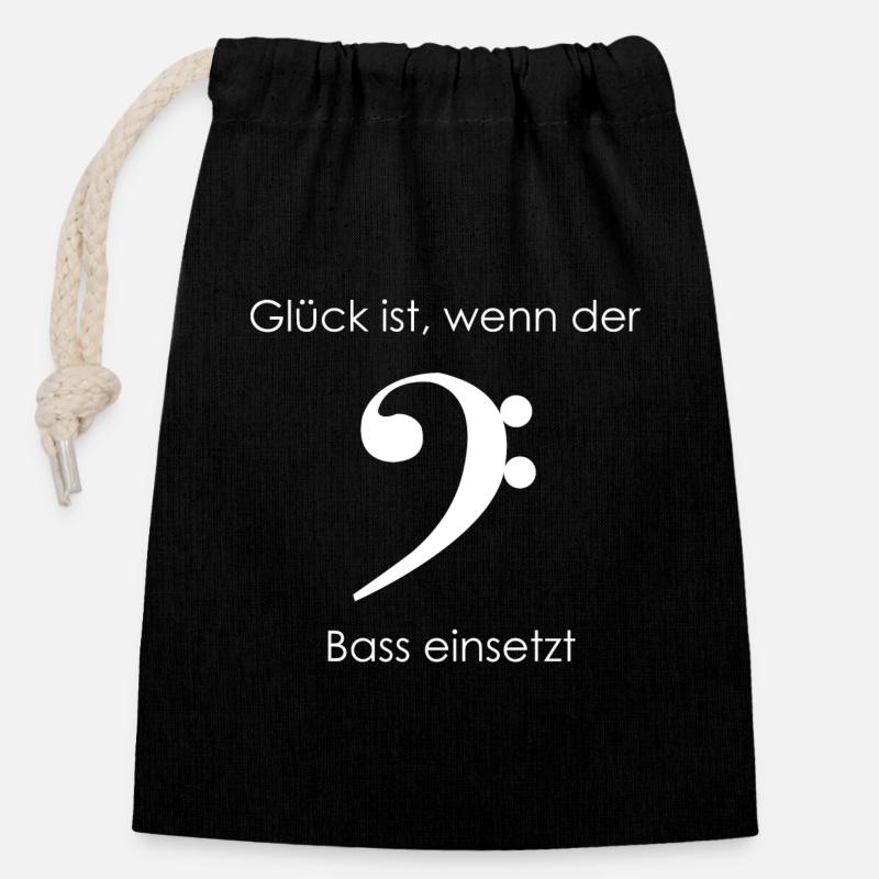 Glück ist, wenn der Bass einsetzt - Verschließbarer Geschenkbeutel aus Baumwolle (14x20cm) - Schwarz