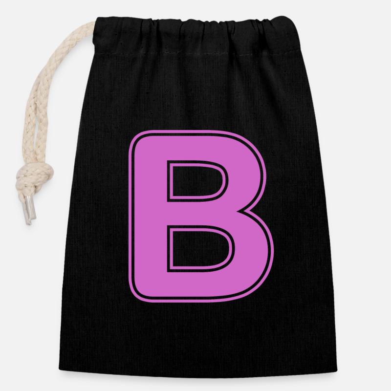 B Lettre Alphabet Nom Épeller Cadeau - Sac cadeau en coton avec cordon (14 x 20 cm) - noir