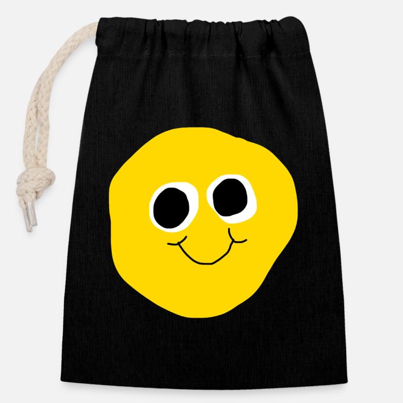 Yellow Face Smile - Verschließbarer Geschenkbeutel aus Baumwolle (14x20cm) - Schwarz