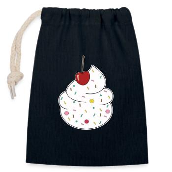 Cerise crème - Sac cadeau en coton avec cordon (14 x 20 cm) - bleu marine - Devant
