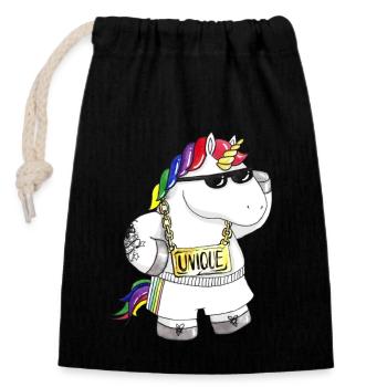 Licorne de dessin animé unique - Sac cadeau en coton avec cordon (14 x 20 cm) - noir - Devant