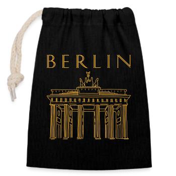 Porte de Brandebourg à Berlin - Sac cadeau en coton avec cordon (14 x 20 cm) - noir - Devant