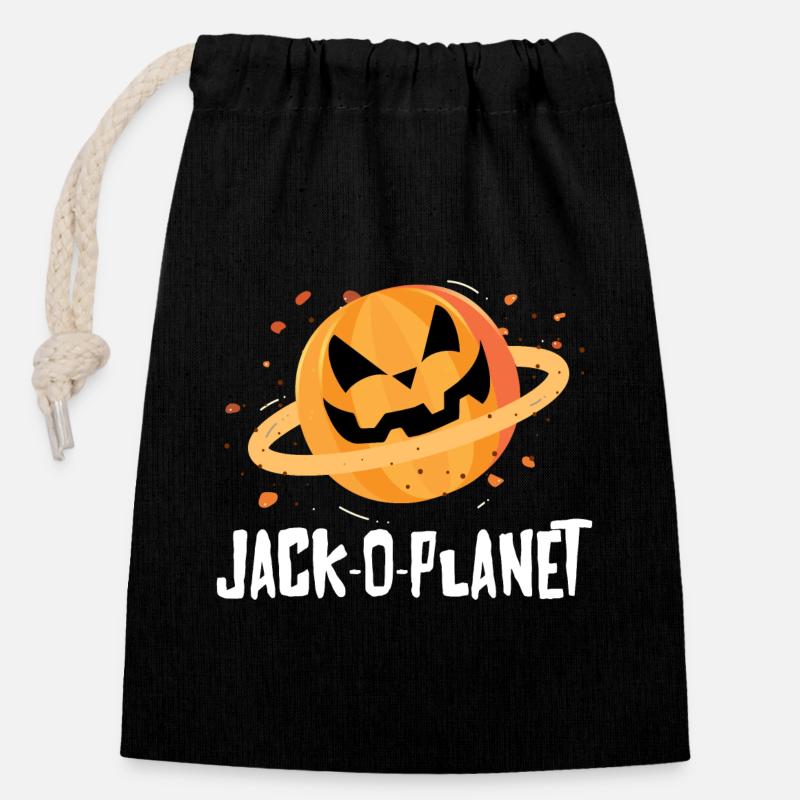 Halloween Pumpkin Face Jack-O-Planet - Closable cotton gift bag (14x20cm) - black