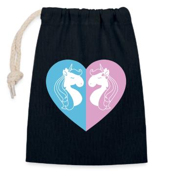Zweiseitiges Einhornherz - Verschließbarer Geschenkbeutel aus Baumwolle (14x20cm) - Navy - Vorne