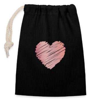 Look Pink Heart Doodle – Motif romantique - Sac cadeau en coton avec cordon (14 x 20 cm) - noir - Devant