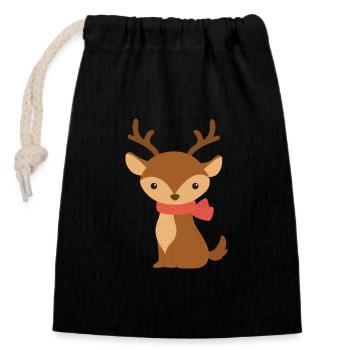 Un renne mignon avec écharpe – Décor de Noël - Sac cadeau en coton avec cordon (14 x 20 cm) - noir - Devant