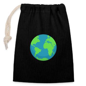 Planet Earth Minimal – Travel & Eco Style - Verschließbarer Geschenkbeutel aus Baumwolle (14x20cm) - Schwarz - Vorne