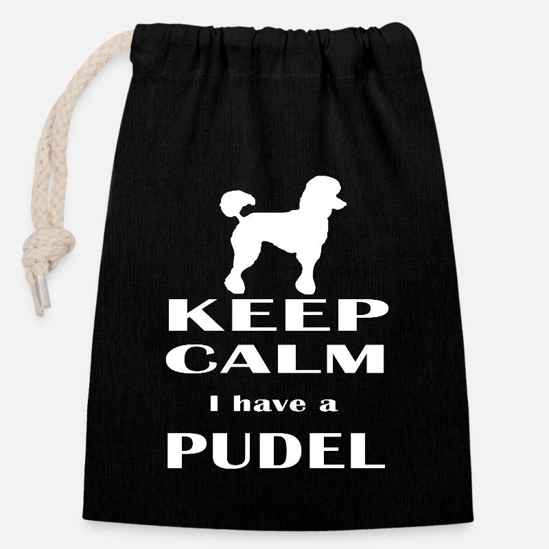 Pudel Hund Keep calm Geschenk - Verschließbarer Geschenkbeutel aus Baumwolle (14x20cm) - Schwarz