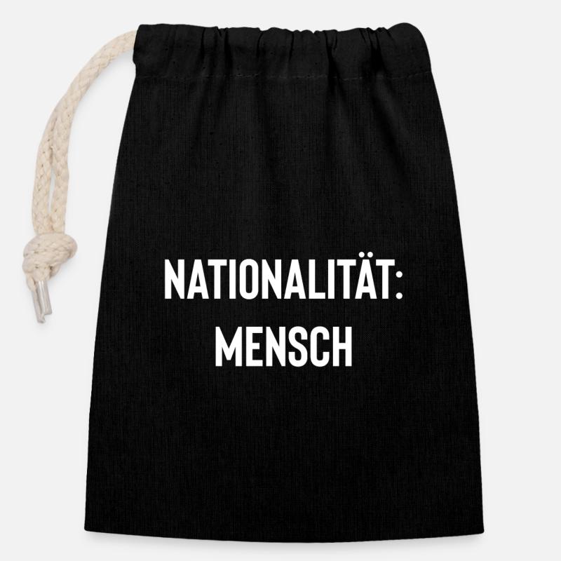 Nationalität Mensch - Verschließbarer Geschenkbeutel aus Baumwolle (14x20cm) - Schwarz