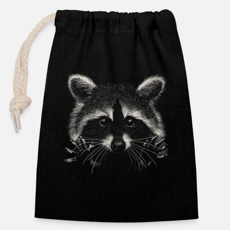 Raton laveur - Sac cadeau en coton avec cordon (14 x 20 cm) - noir