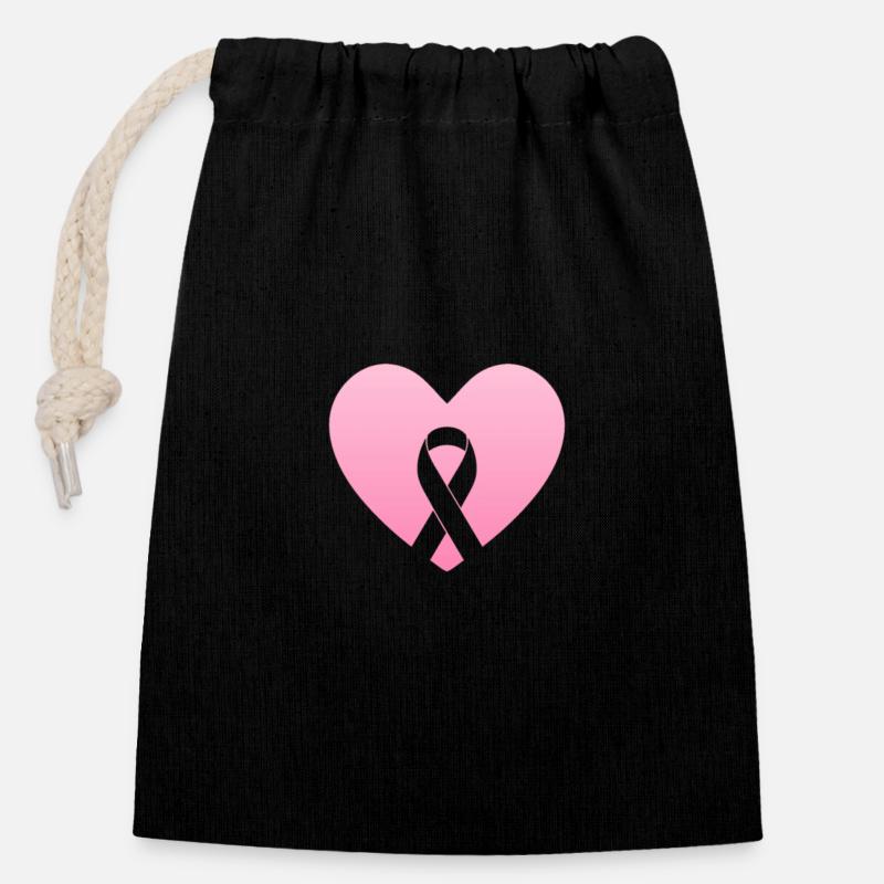 Coeur rose avec arc de conscience - Sac cadeau en coton avec cordon (14 x 20 cm) - noir