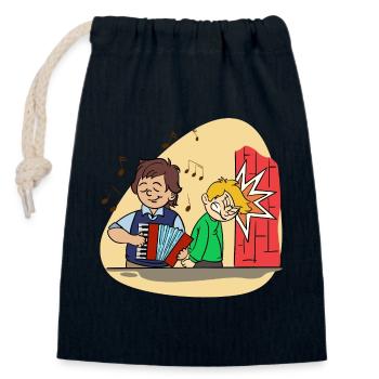 Accordéon accordéon drôle de bande dessinée - Sac cadeau en coton avec cordon (14 x 20 cm) - bleu marine - Devant