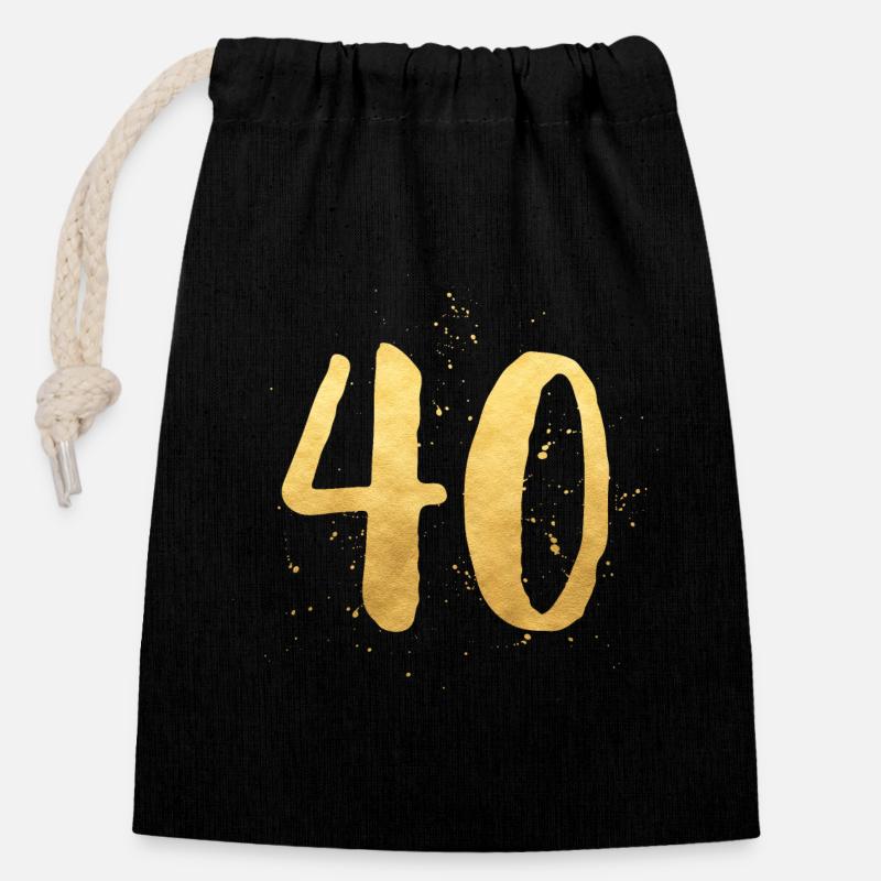 40 anniversaire d'or rond quarante - Sac cadeau en coton avec cordon (14 x 20 cm) - noir