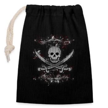 Jolly Roger Totenkopf Pirat Paint Splatter - Verschließbarer Geschenkbeutel aus Baumwolle (14x20cm) - Schwarz - Vorne