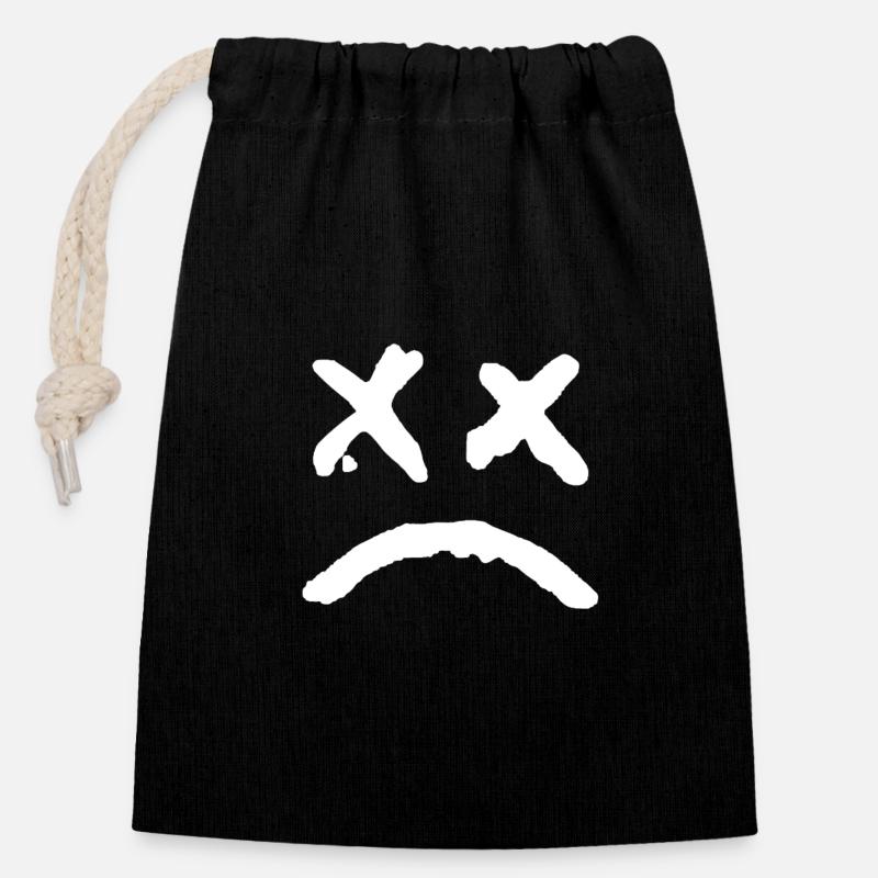 Expressive graffiti face - x - eyes - Closable cotton gift bag (14x20cm) - black