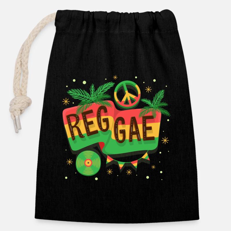 Reggae Flag Rainbow Vibe - Closable cotton gift bag (14x20cm) - black