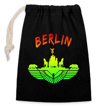 Berlin Design / Berliner Bär Brandenburger Tor - Verschließbarer Geschenkbeutel aus Baumwolle (14x20cm) - Schwarz - Vorne